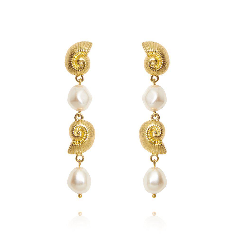 Shell Pearl Earrings Gold