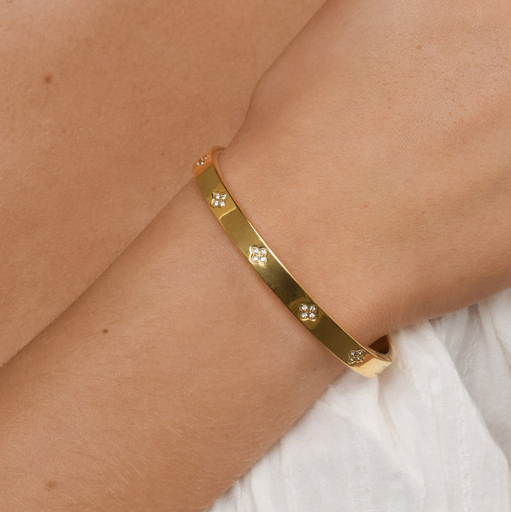 Liv Crystal Clover Bangle Bracelet  Stainless Steel
