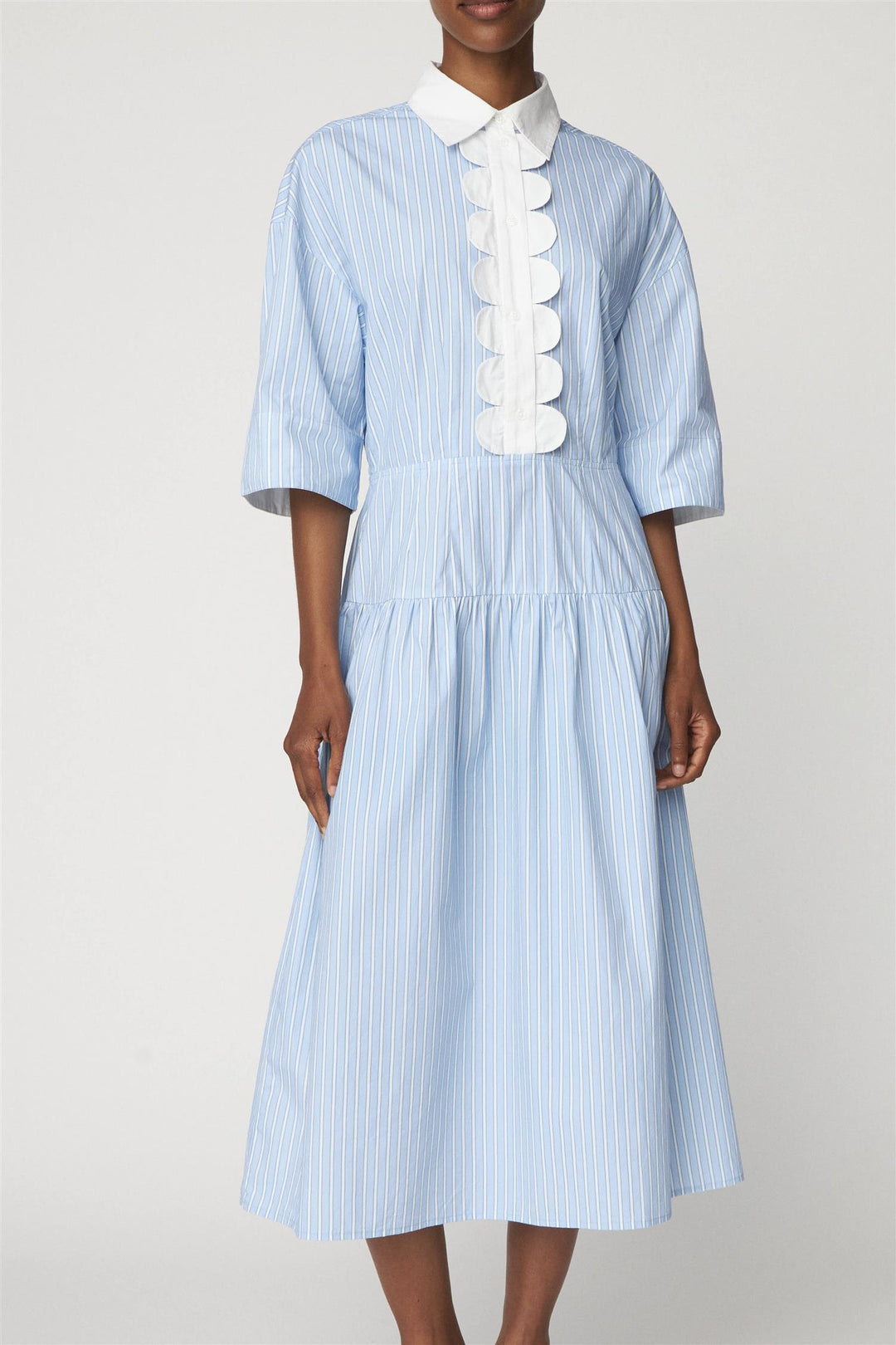 Striped Dress with Scallops