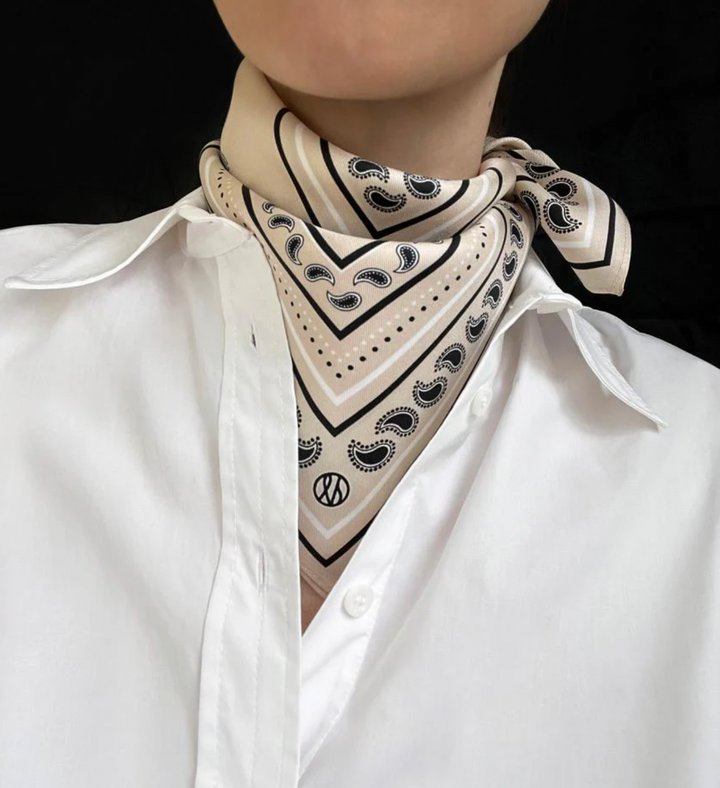 Paisley Scarf Sand/Black & White 50x50