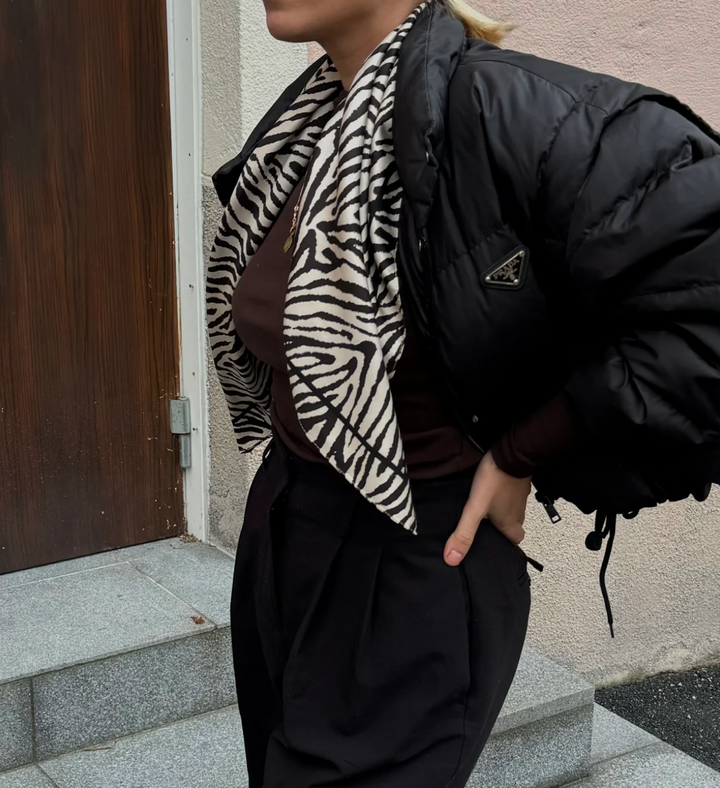 Zebra Print Scarf Sand & Black 80x80