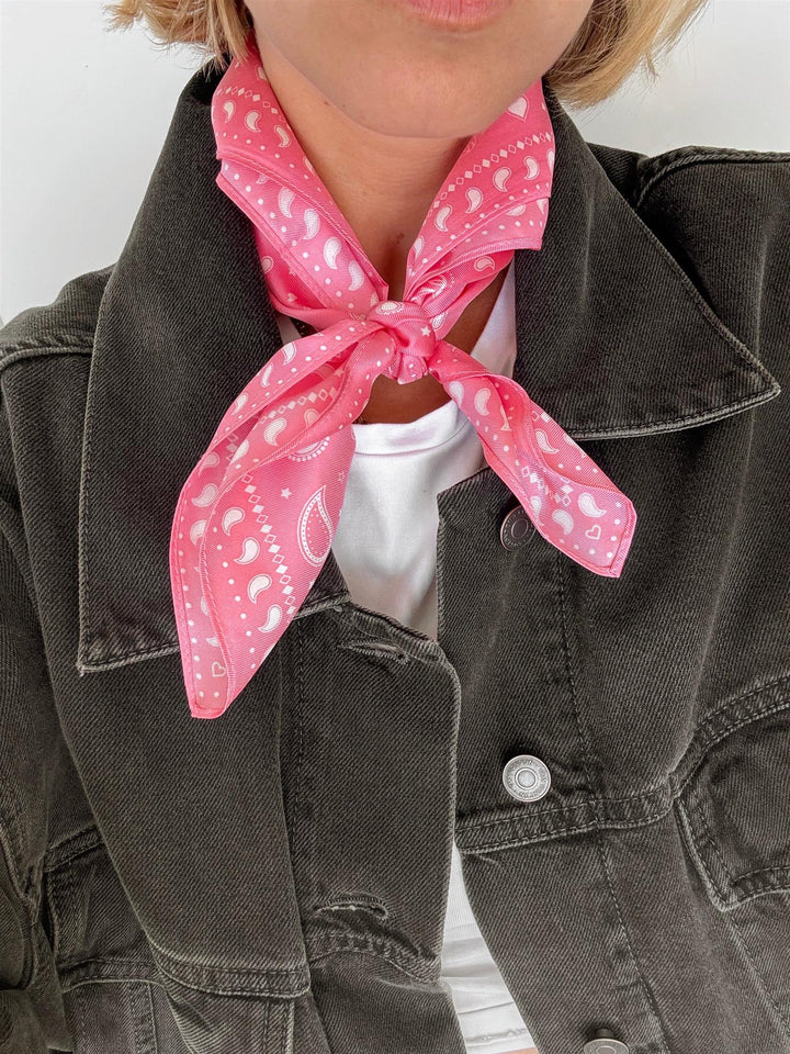 Paisley Scarf Pink & White 50x50