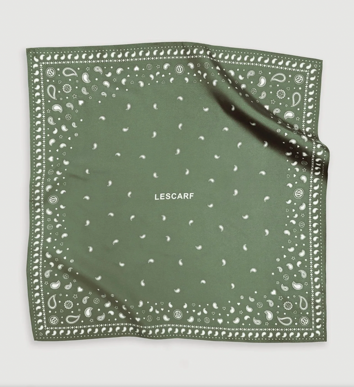 Paisley Scarf Green & White 50x50