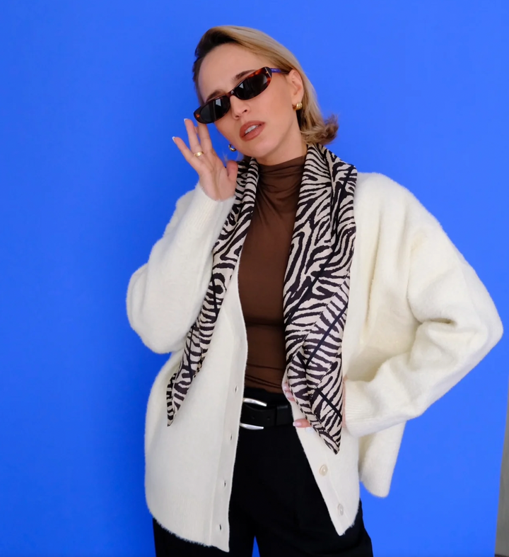 Zebra Print Scarf Sand & Black 80x80