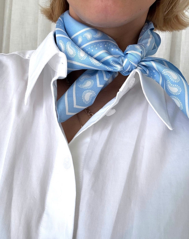Paisley Scarf Cornflower & White 50x50