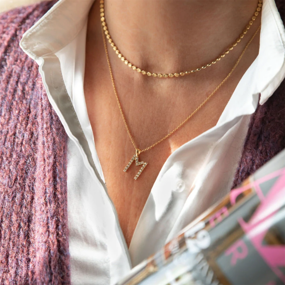 Mini Letter Necklace Gold Letter M