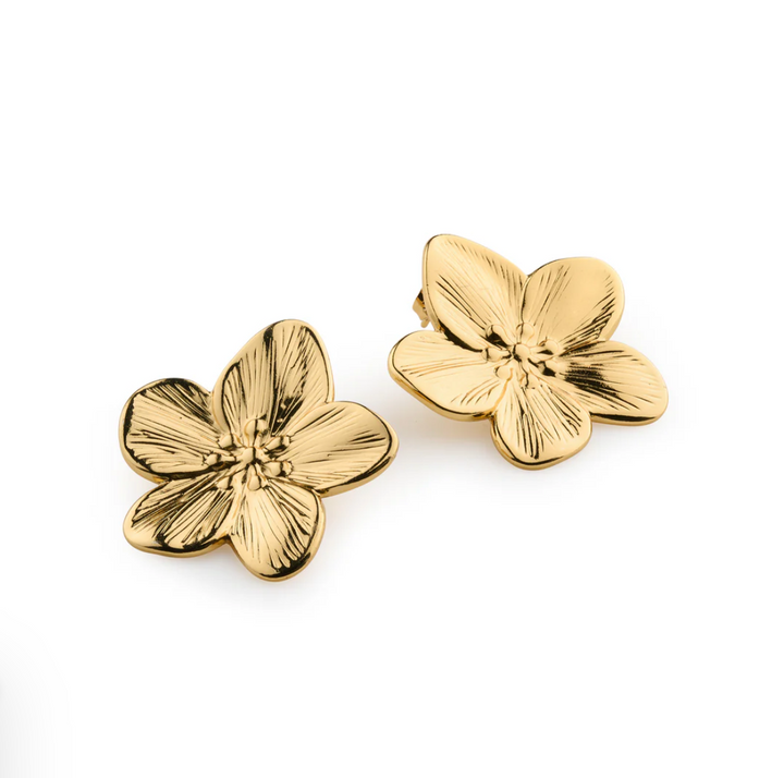 Maebry Statement Flower Stud Earrings Gold Stainless Steel
