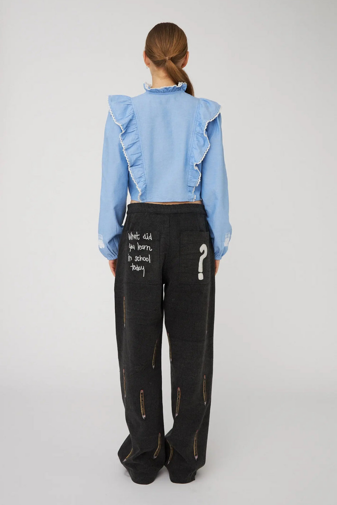 Chambray Cropped Frill Shirt