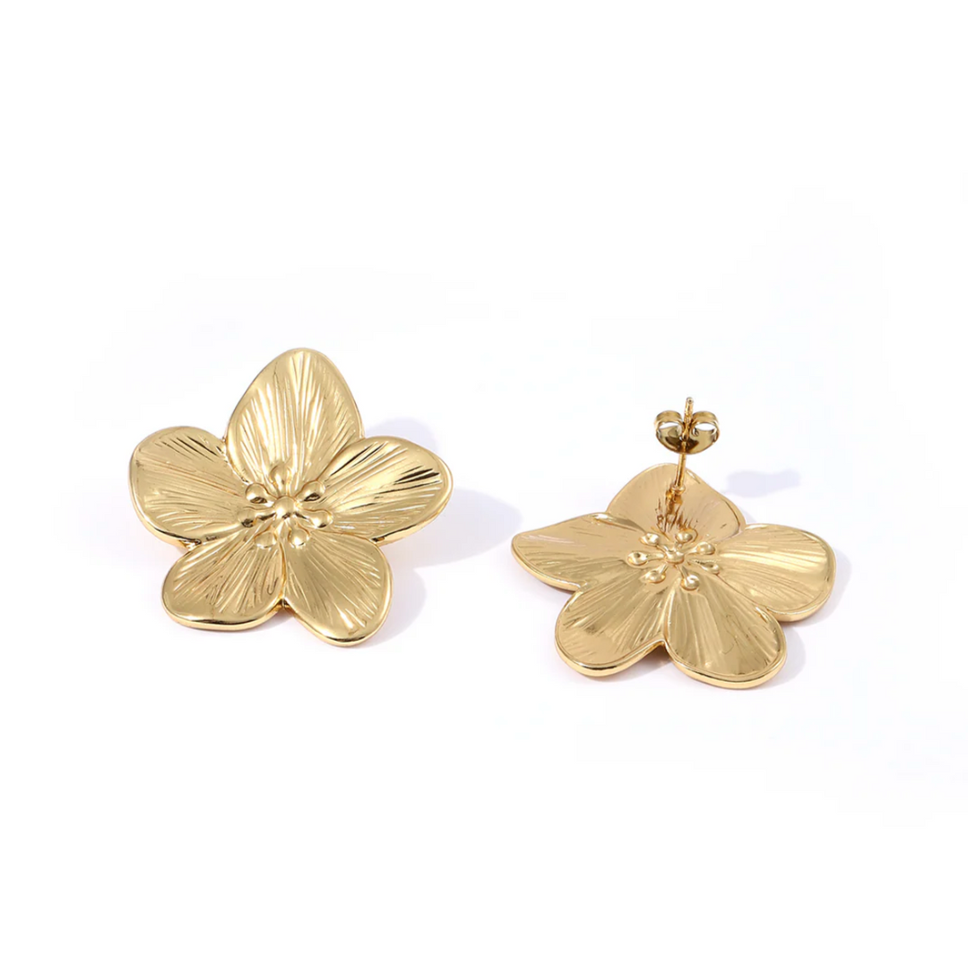 Maebry Statement Flower Stud Earrings Gold Stainless Steel