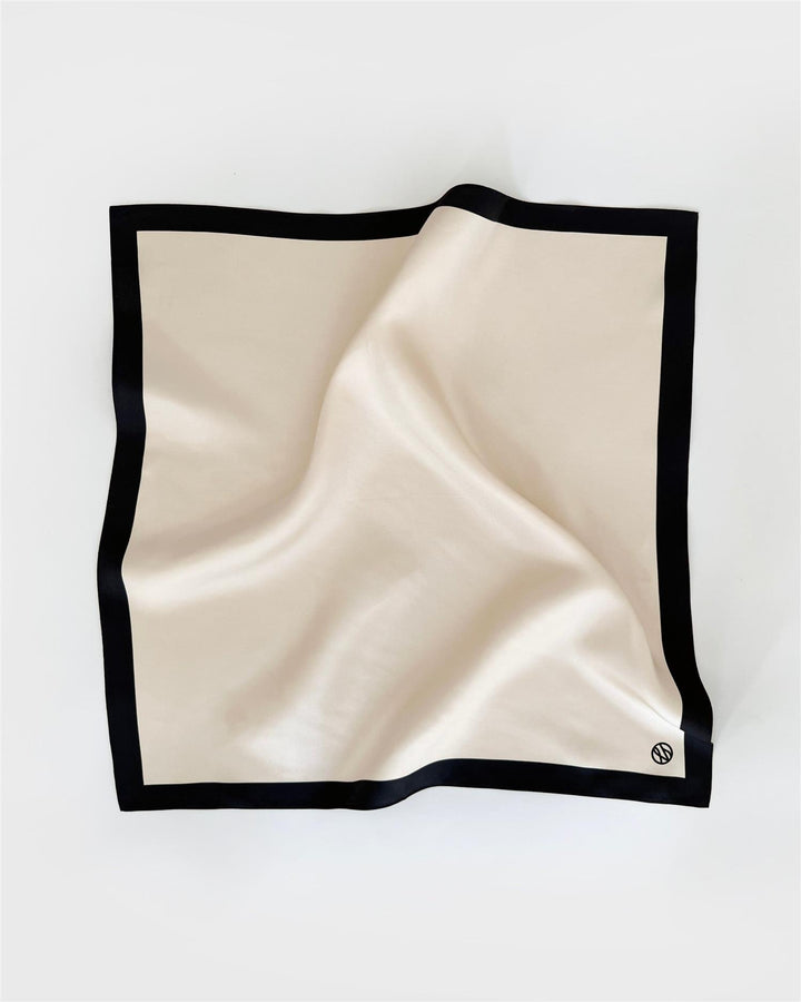 Border Print Scarf Sand & Black 50x50