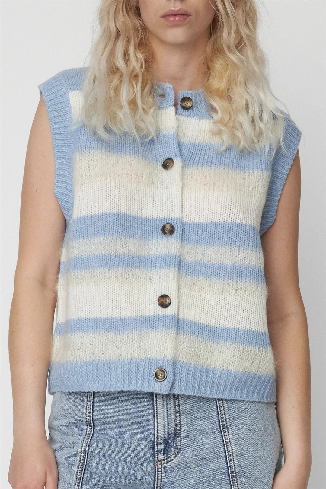 Striped Mohair Cardigan-Vest