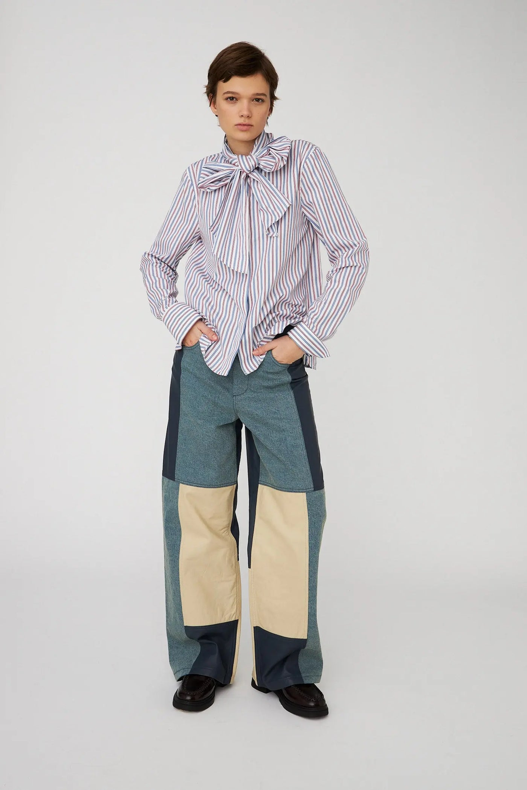 Cotton Striped Bow Shirt