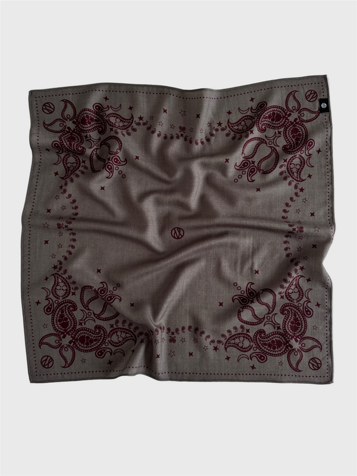 Wool Paisley Scarf Taupe Black/Wine Red 65x65